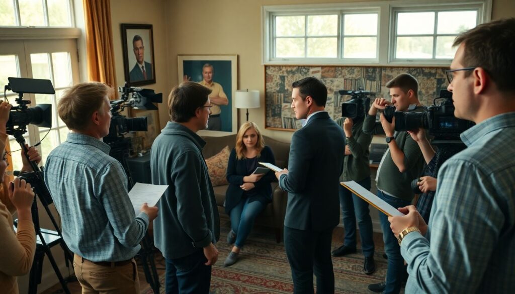 День на съёмочной площадке: рабочий график актёров, режиссёра и съёмочной группы - иллюстрация