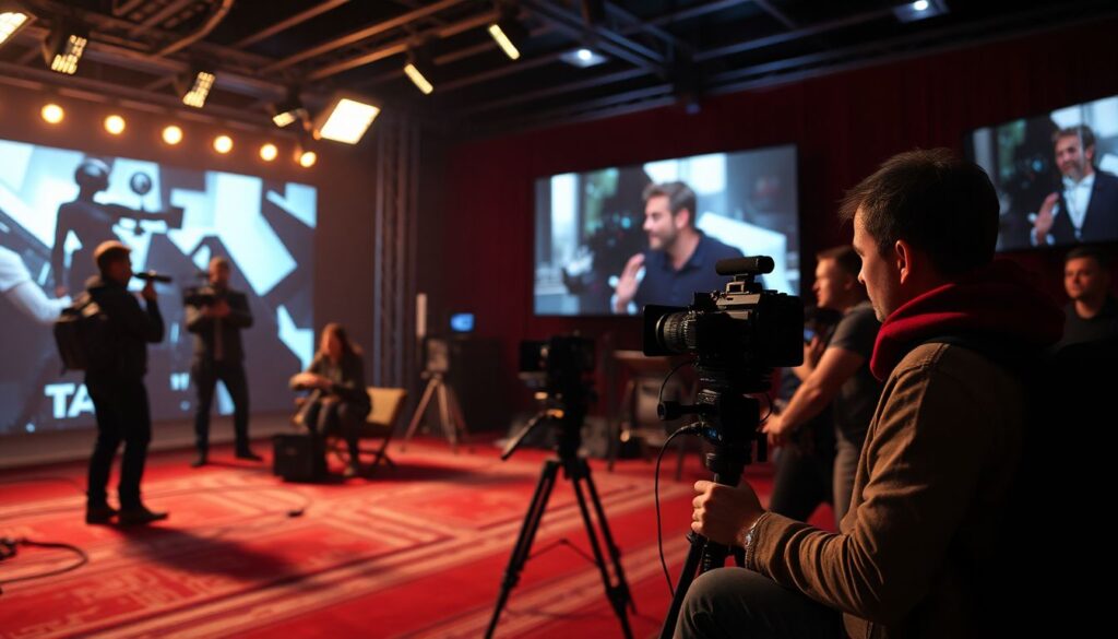 День на съёмочной площадке: рабочий график актёров, режиссёра и съёмочной группы - иллюстрация